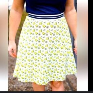 NEW J. Crew Pleated Lemon Skirt w Navy Stripe size 4, 14.3” Waist 20.5” Long